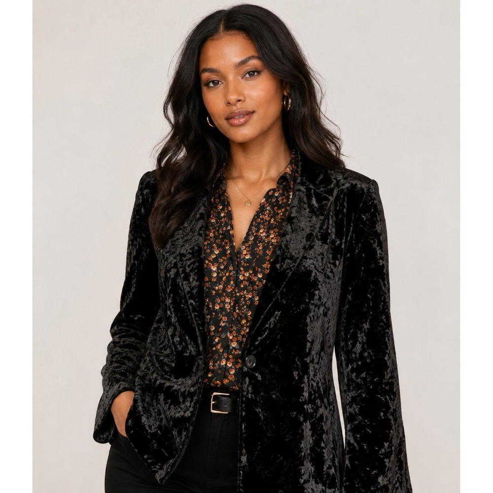 Sanctuary Crushed Velvet Blazer Womens Large Black Boho 70s Hippie Whimsigoth